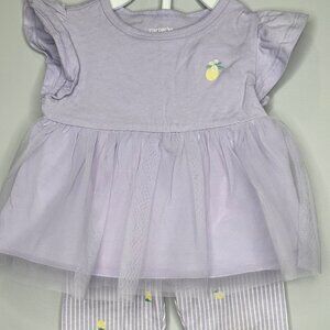 Carter's Toddler Girls Lemon Lilac Purple Tulle Top & Leggings, 2-Piece Set NWT